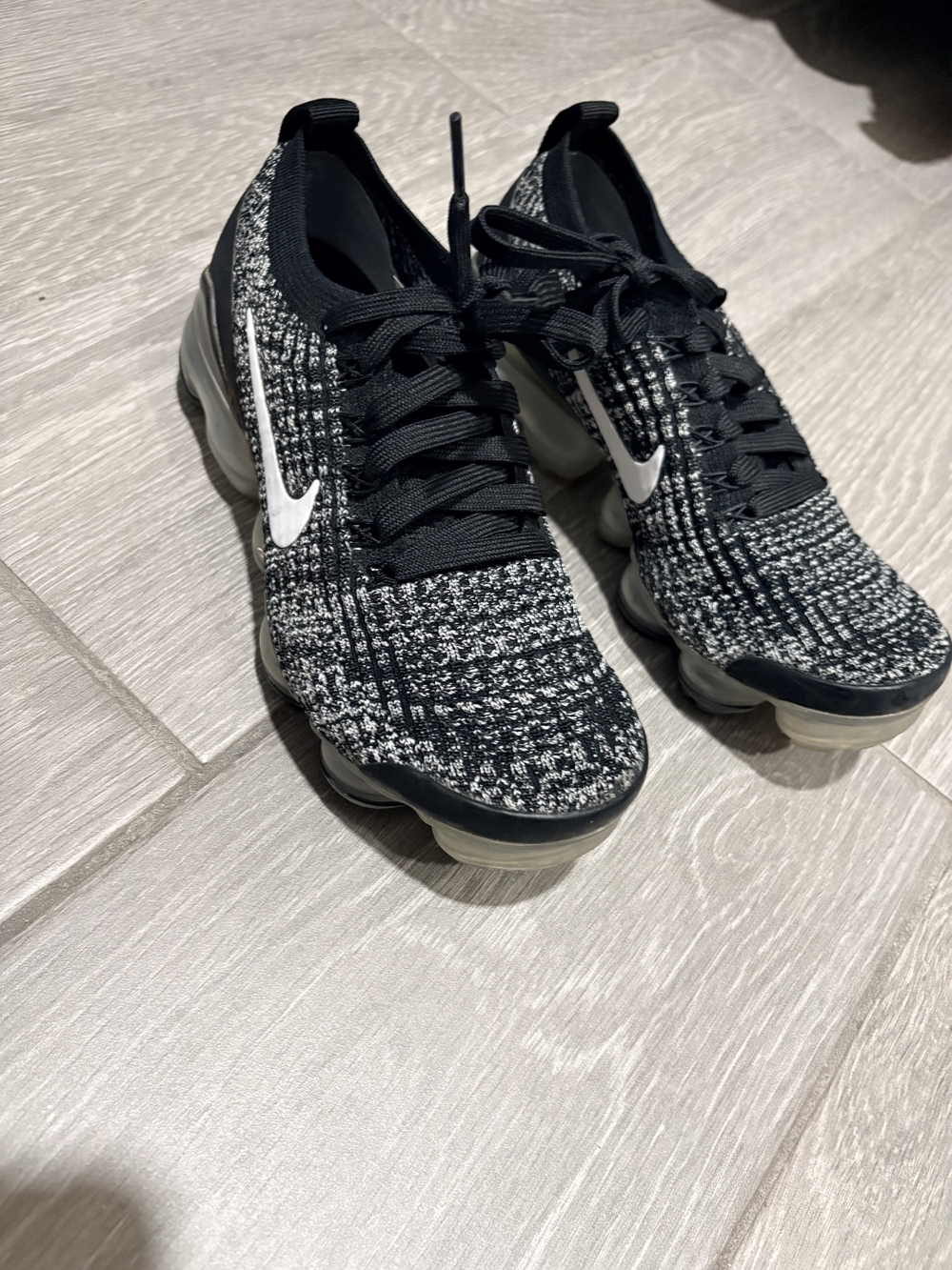 Nike Black and White Knit VaporMax-Style Running Shoes